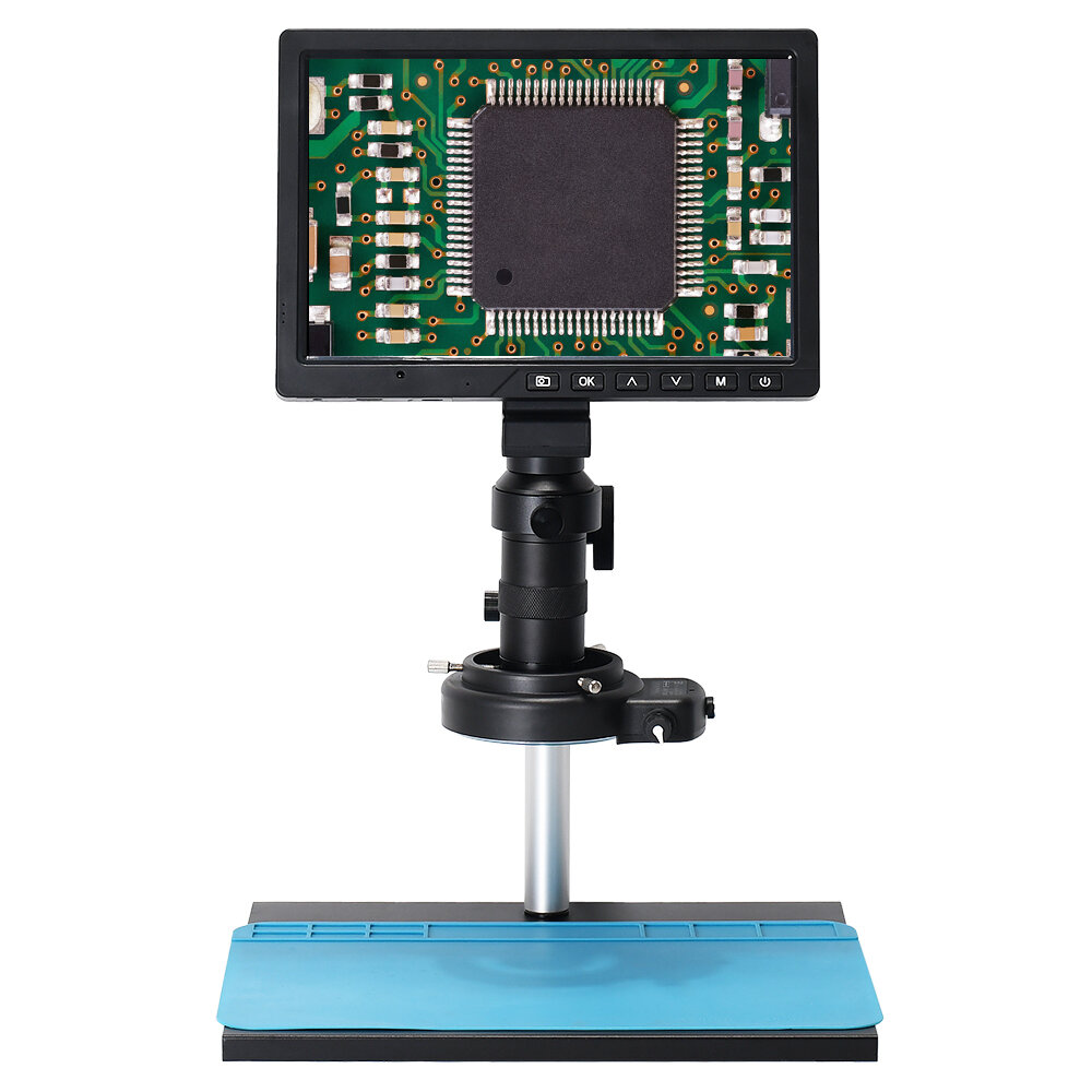 10.1 inch LCD HD Video Microscope with 150X C Mount Lens Electronic Microscope Camera with Metal Sta