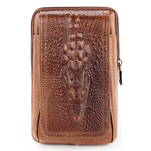 Croc Embossed Leather 6in Phone Pouch Belt Hip Bum Bag for Men