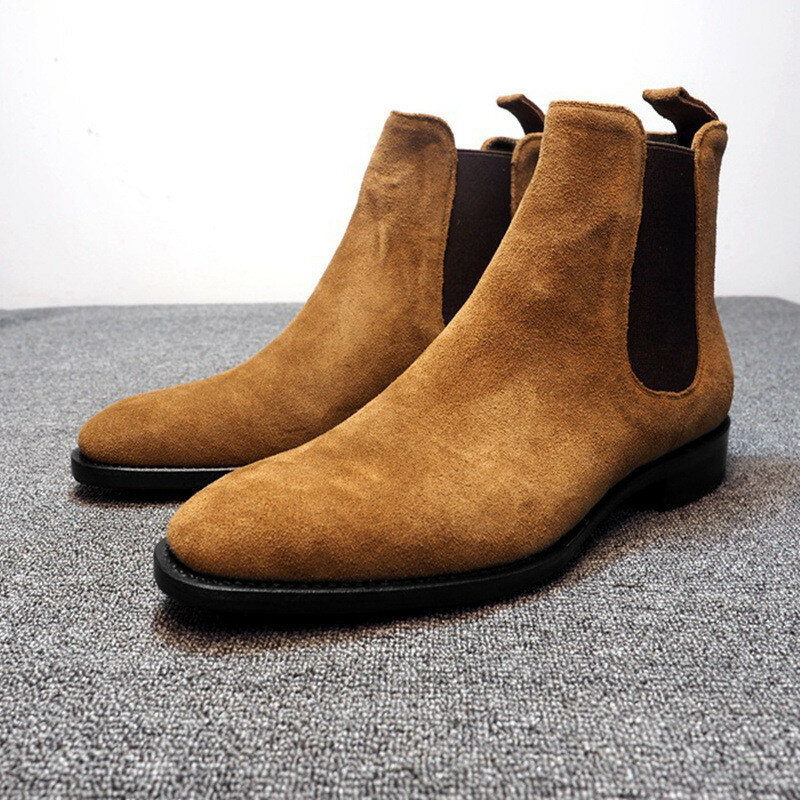 حذاء الكاحل الجلدي للرجال بوت شيلسي لباس رسمي وكاجوال وأعمال عالية على الأعلى الانزلاق على الأحذية