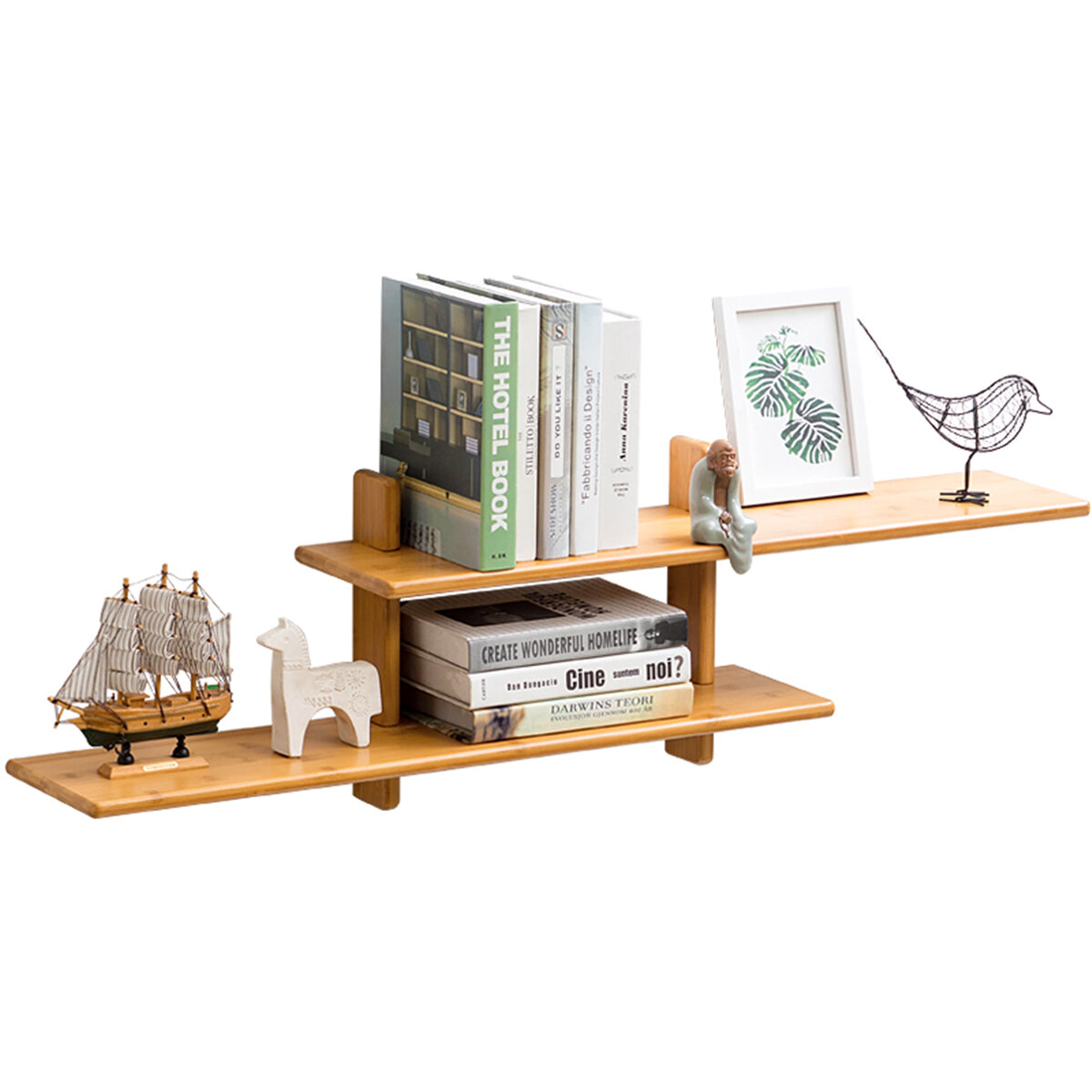 

Bamboo Wall Hanging Shelf Wooden Wall Mounted Storage Rack Bookshelf Floating Holder Home Office Room Decor