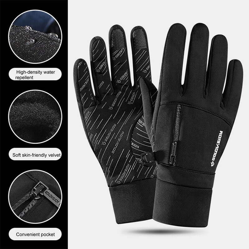 Men Winter Cycling Gloves Plus Velvet Warmth Outdoor Waterproof Windproof Touchscreen Gloves