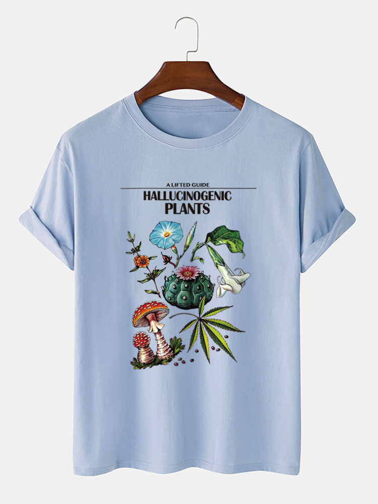 Heren plantenpatroon print 100% katoen O-hals korte mouw T-shirt