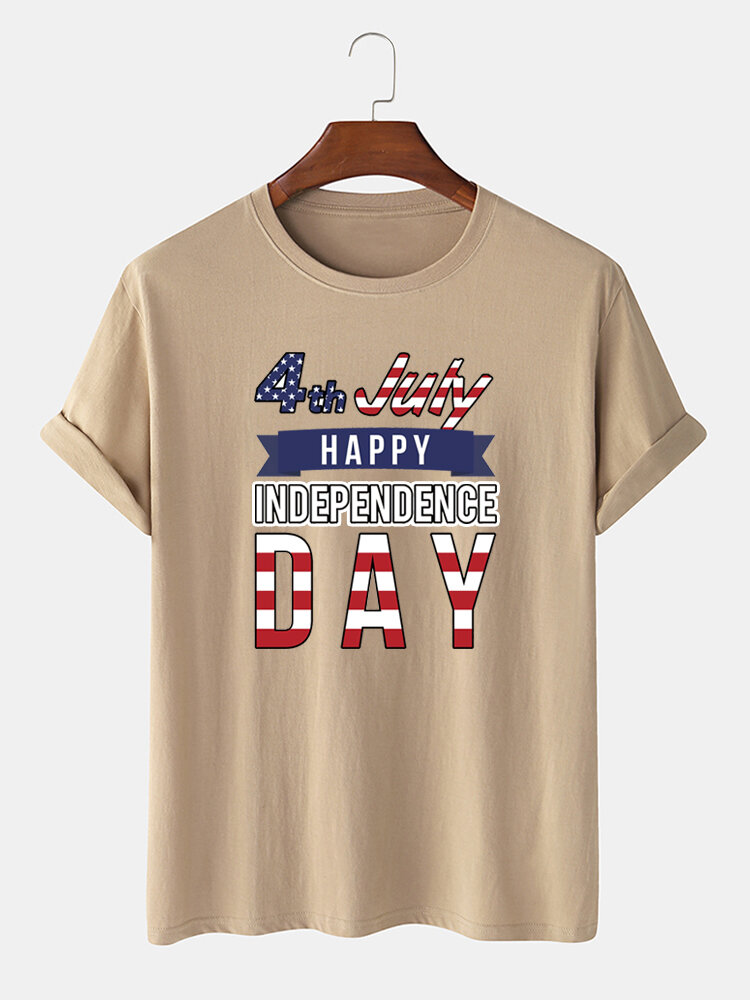 100 Cotton Independence Day Print Crew Neck Short Sleeve T Shirts