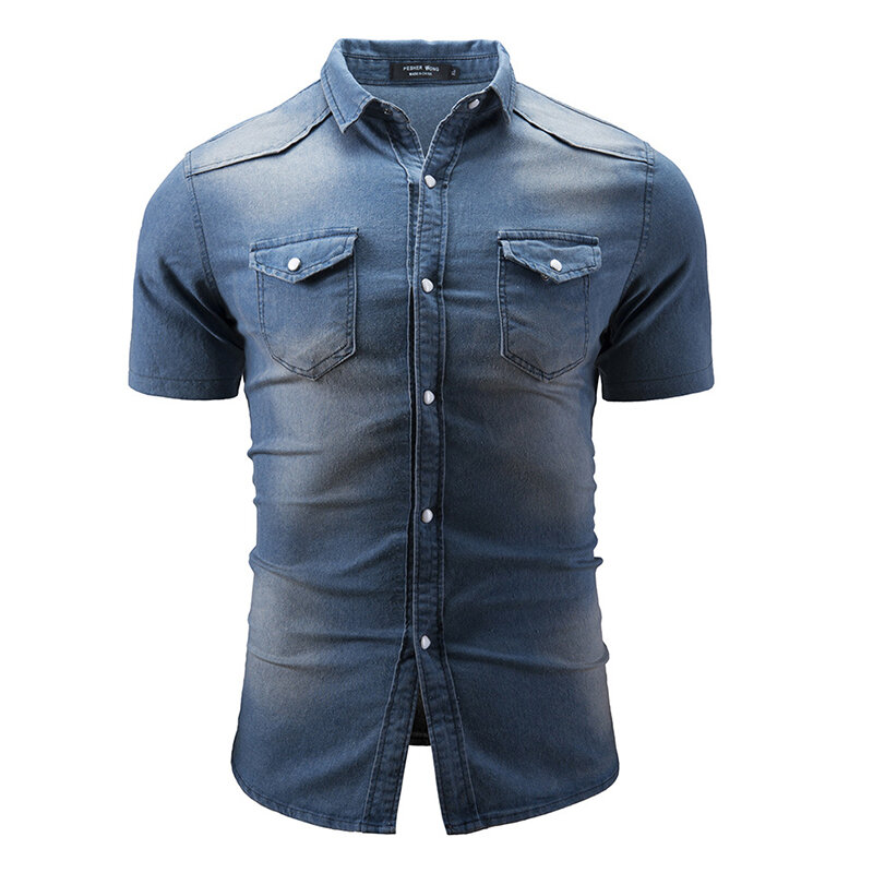 mens fashion denim chest pockets shirts at Banggood