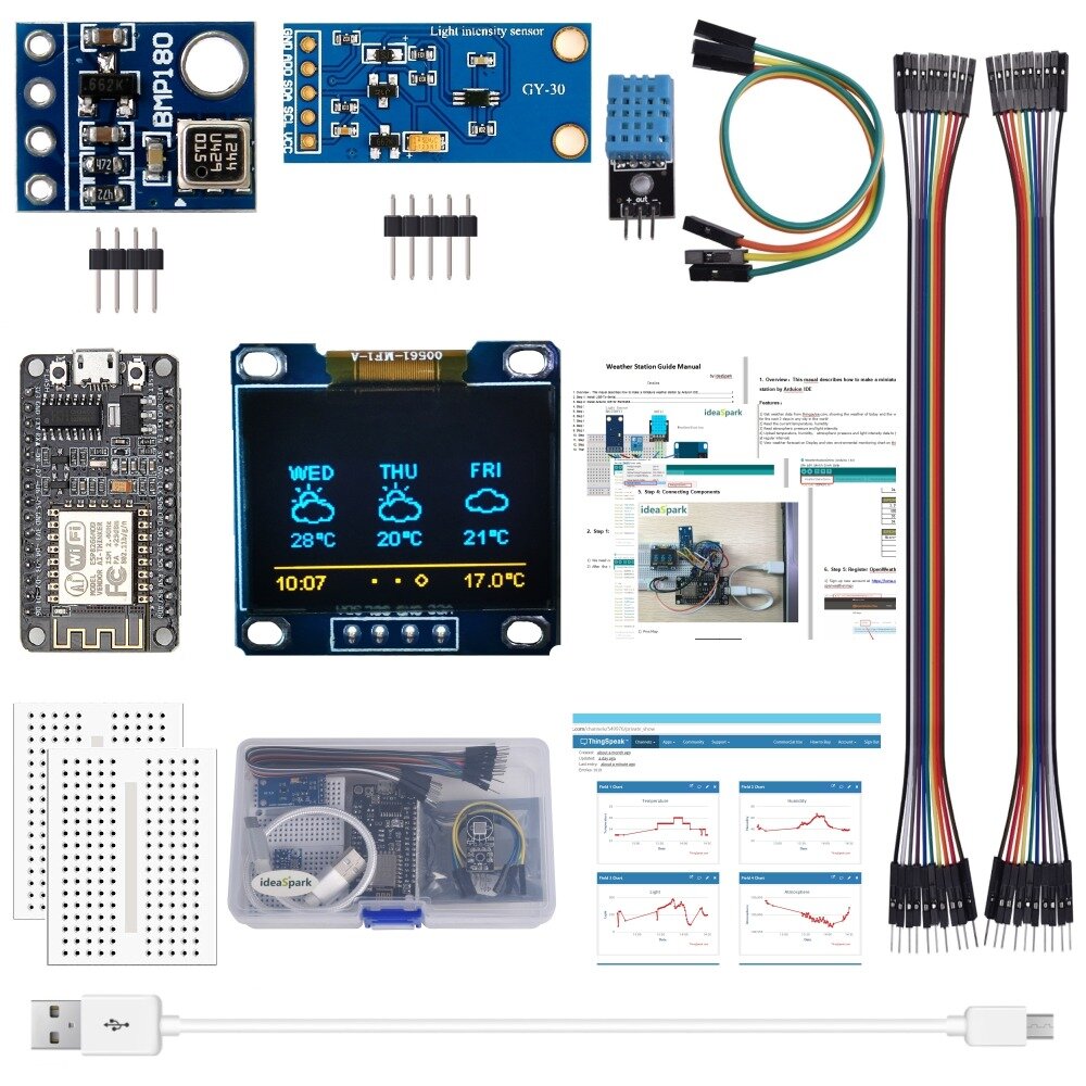 MICROYUM NodeMcu Esp8266 Color Display Basic Starter Kit with esp-12E & 2.0 inch SPI Color TFT Display Screen for Iot Weather Station