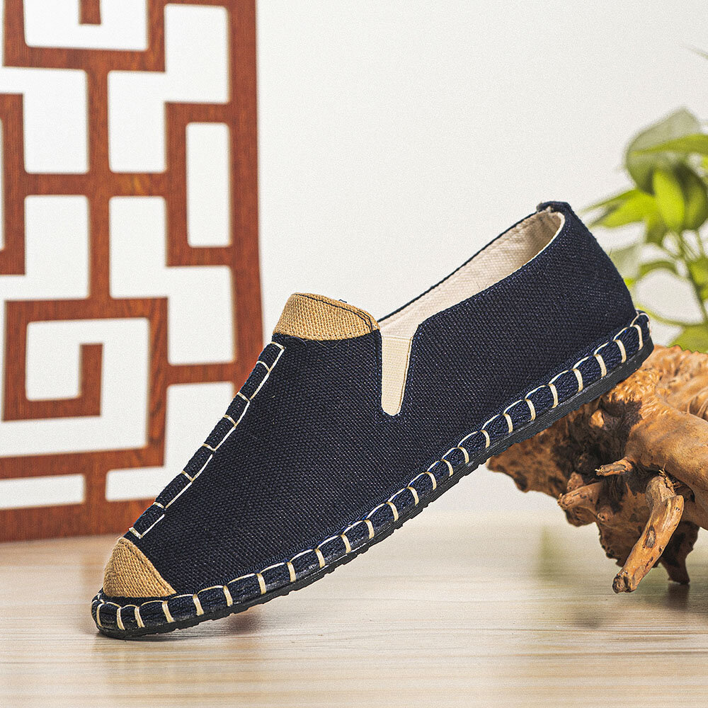 Heren canvas ademend antislip hand stiksels comfortabele oude Peking casual linnen schoenen