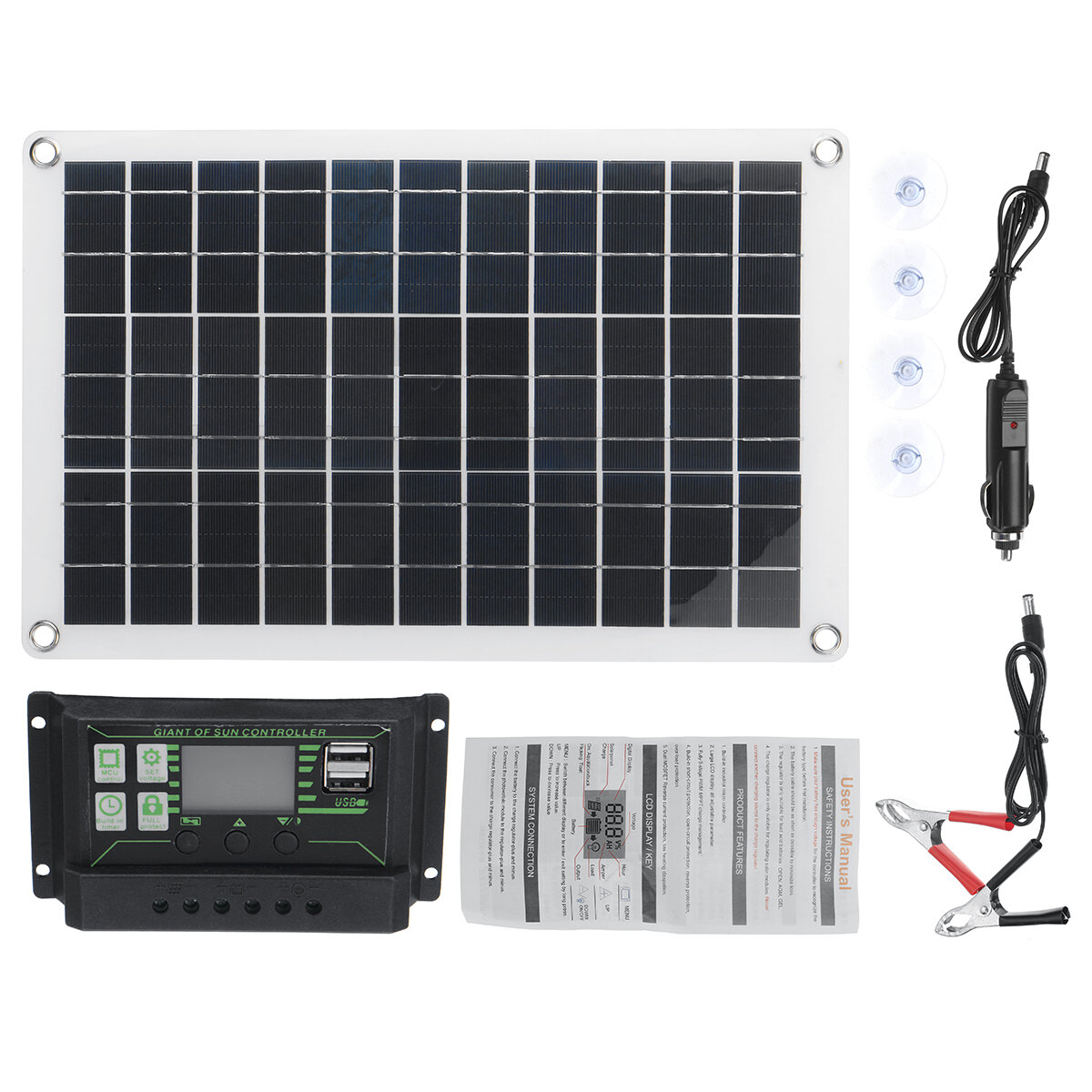 

50W Solar Panel Kit MPPT Solar Charge Cotroller 12V Battery Charger 10-100A LCD Controller For Phone Caravan Van Boat