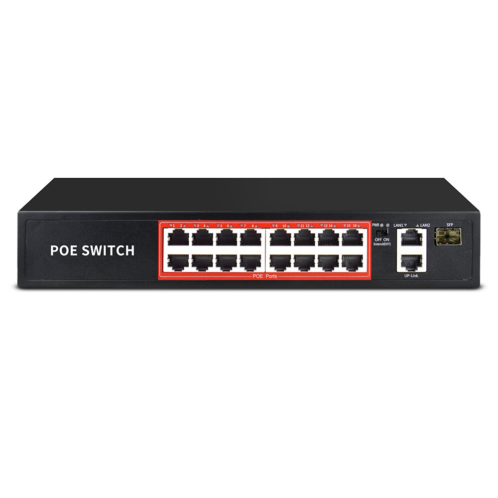 16 + 2 Poe 1000 M Netwerk Switch 240 W 48 V 16 POE Poorten 2 Uplink SFP Slot 250 m Transmissie voor 