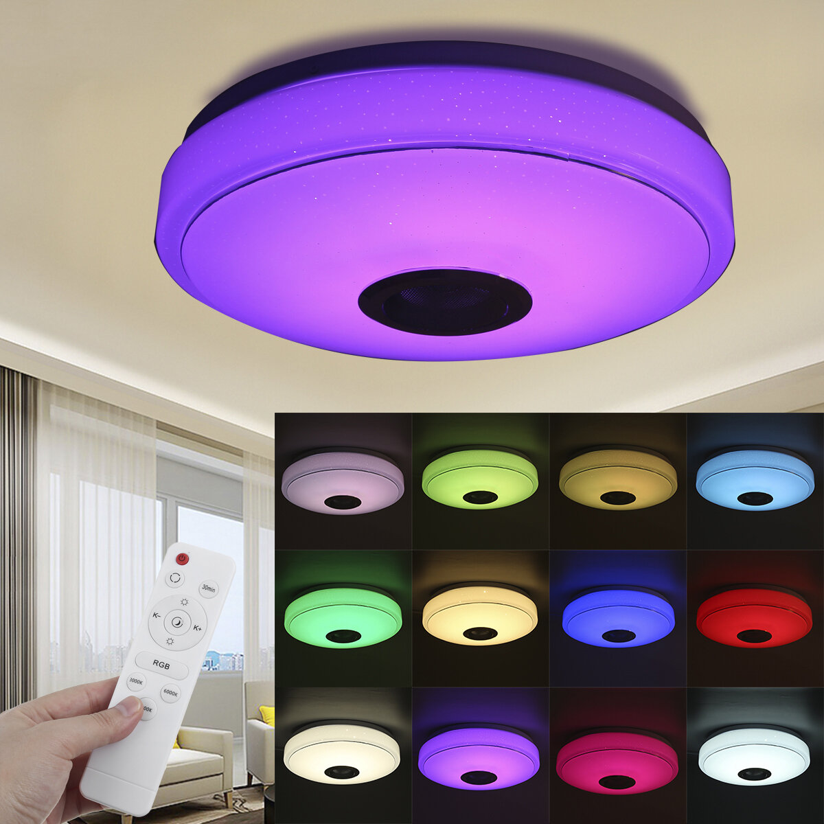 33CM 100W bluetooth WIFI LED-plafondlamp RGB-muziekluidspreker Dimbare lamp APP-afstandsbediening 110-245V