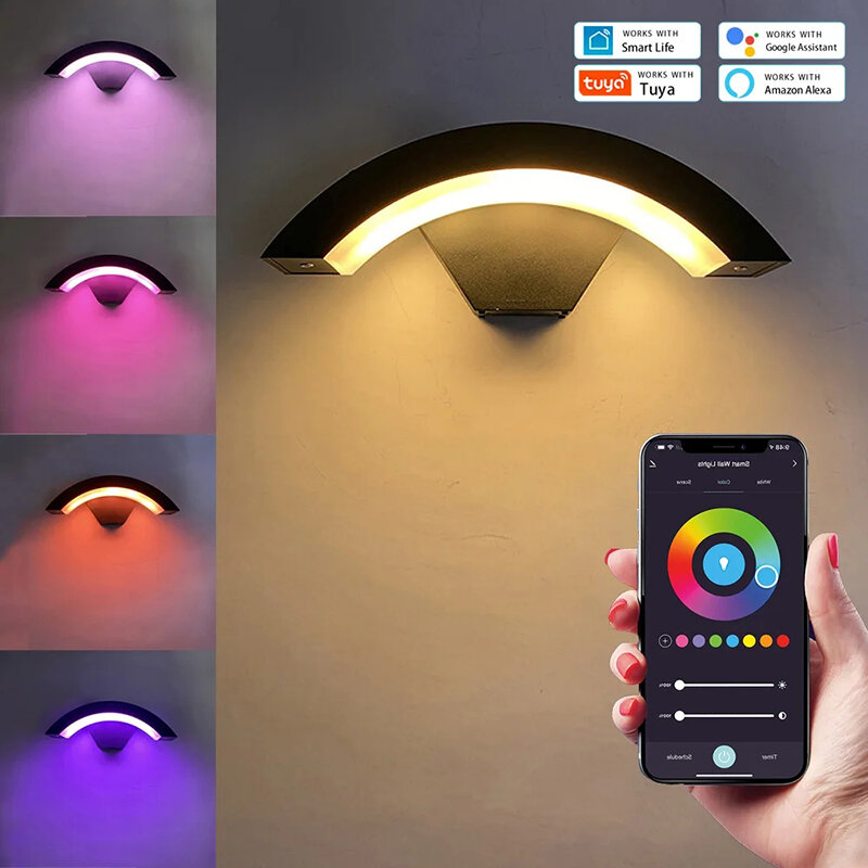

9W Arc Shape Tuya WiFi Wall Light RGBW Color Change and Dimming Works with Smart Life APP Google Home and Alexa Voice Co
