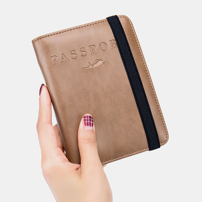 Unisex echt leer RFID multifunctionele multi-kaartsleuf reispaspoort tas portemonnee met elastische 