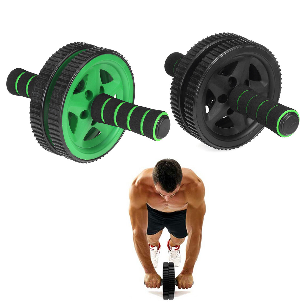 Two-wheel Sponge Sleeve Abdominal Wheel Roller w/ Knee Pad Home Muscle Training Abs Fitness Trainer