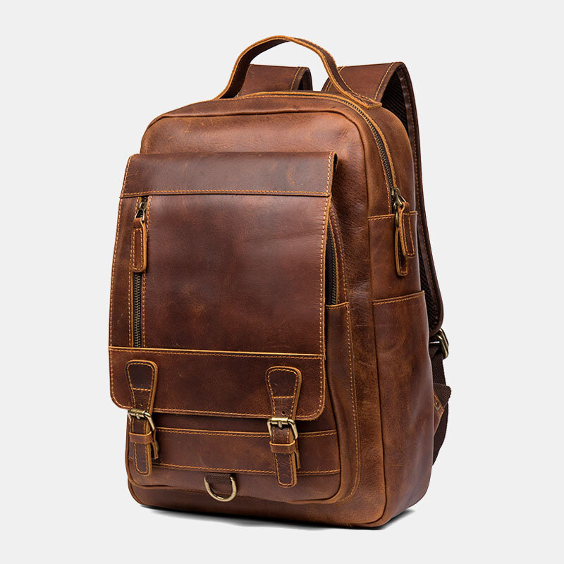 Ekphero Men Vintage Multifunction Waterproof Rub Color Faux Fur Large Capacity Backpacks Travel Bag