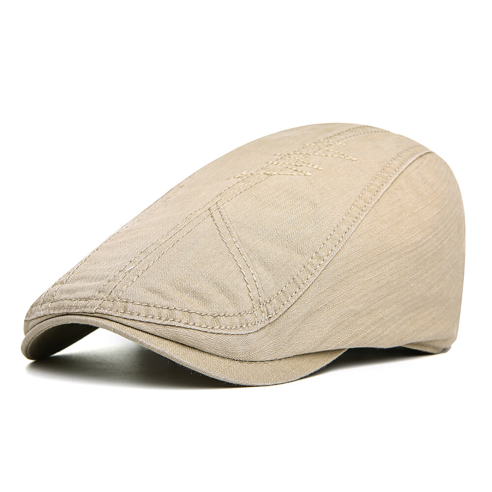 Mens Vintage Letter Embroidery Cotton Beret Hat Outdoor Sunshade Forward