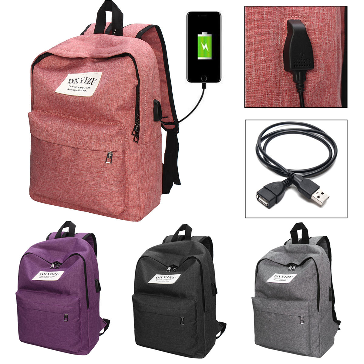 IPRee™男性女性USB充電バックパックラップトップバッグ旅行スクールブックリュックサック