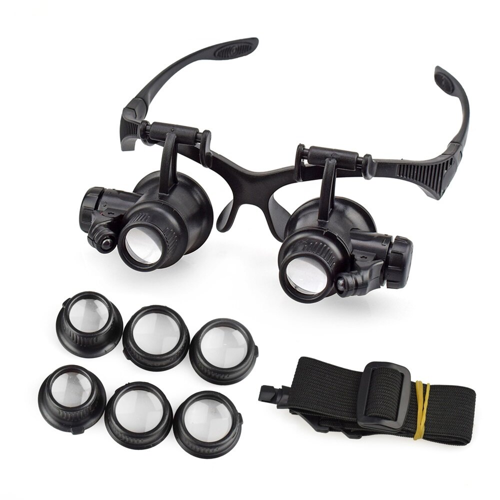 NEWACALOX 10X/15X/20X/25X Portable Head Wearing Double Eye Magnifying Glass 2 LED/8 Lens Jewelry Watchmaker Magnifiers
