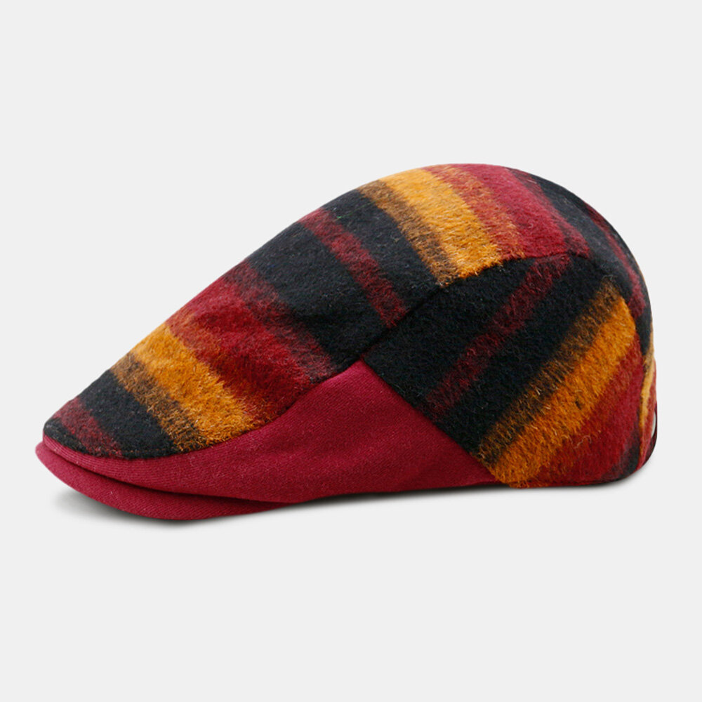 

Unisex Woolen Color Matching Striped Beret British Retro Autumn Winter Warm Outdoor Sunshade Painter Hat
