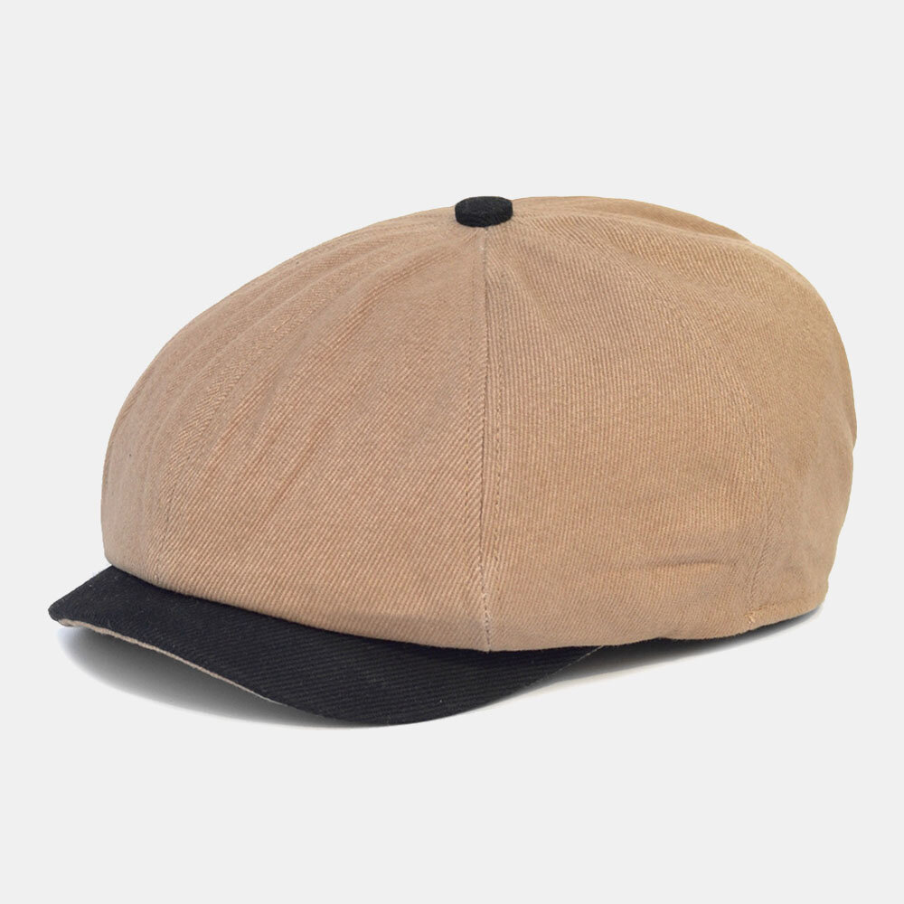 

Men Cotton Color Matching Retro Newsboy Hat Beret Cap Octagonal Hat Painter Cap Forward Cap