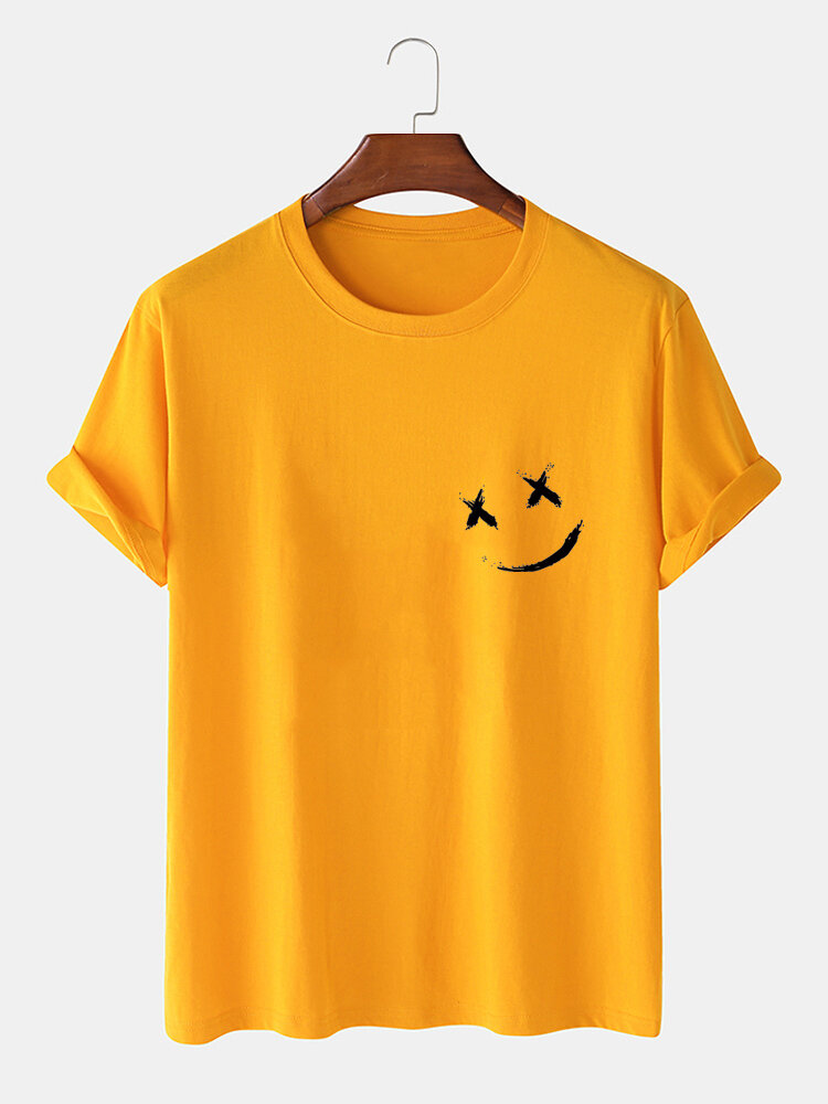 Heren smile borst print O-hals casual losse korte mouw T-shirt