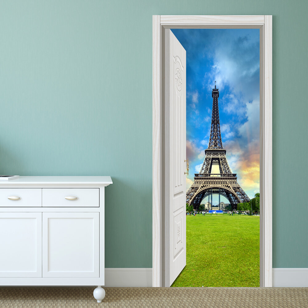 Image of 88X200CM PAG Imitative Door 3D Wall Sticker Ocean Desert Eiffel Tower Ajar Door Home Wall Decor Gift