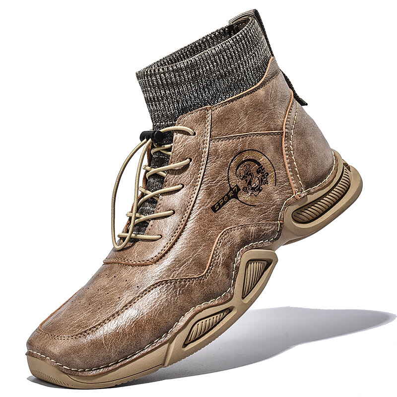 Men Retro HandStitching Microfiber Leather Soft Sock Ankle Boots