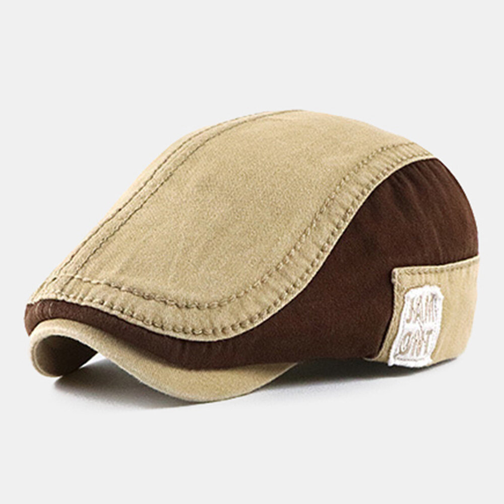 Men Bag Brim Contrast Color Letter Pattern Patch Forward Hat Outdoor Casual Sunshade Hat Beret Flat 