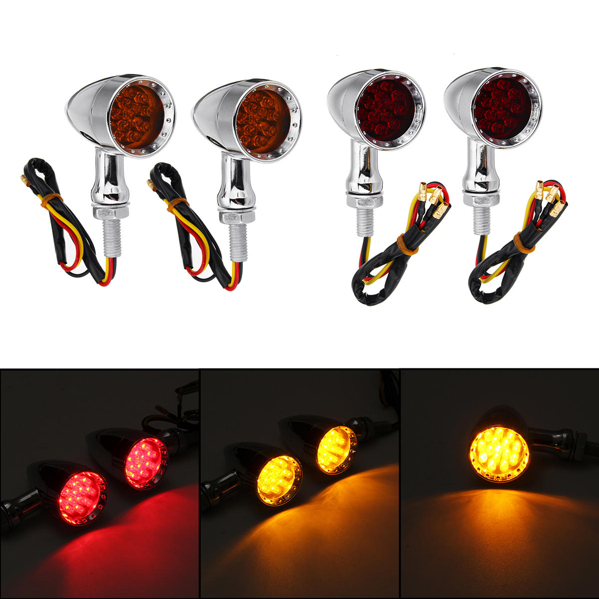 Motorcycle LED Bullet Blinker Brake Indicator Tail Turn Signals Lights Universal