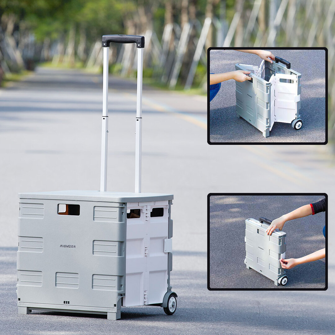 MAIWEI 55L/35L tekerlekli katlanabilir saklama kutusu, taşınabilir alışveriş arabası, katlanabilir seyahat depolama kutusu, araç gereçleri düzenleyici.