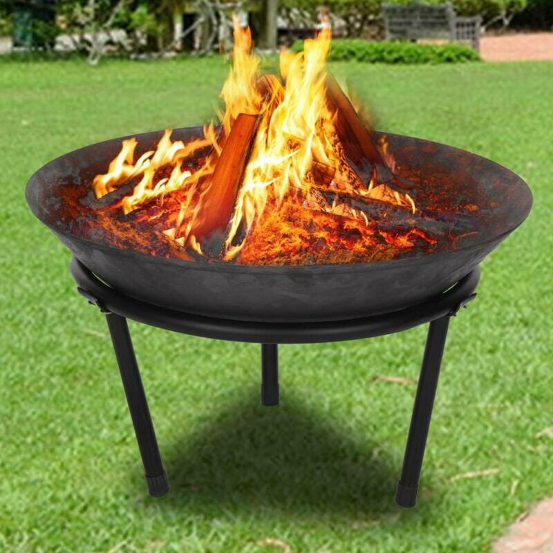 20inch Outdoor Fire Pit Steel BBQ Grill Fire Pit Bowl Round Wood Burning Barbecue Stove Camping Picnic Bonfire Patio