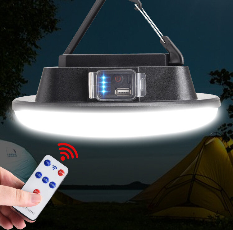 Lâmpada de acampamento solar LED Bikight® com controle remoto, à prova d'água IPX6, luz de inundação externa de 3 modos para pendurar na tenda
