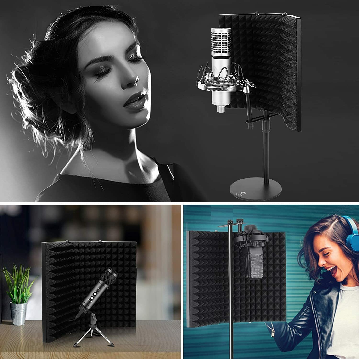 

Foldable Microphone Acoustic Isolation Shield Acoustic Foams Studio Three-door Noise Enclosure Panel Filter