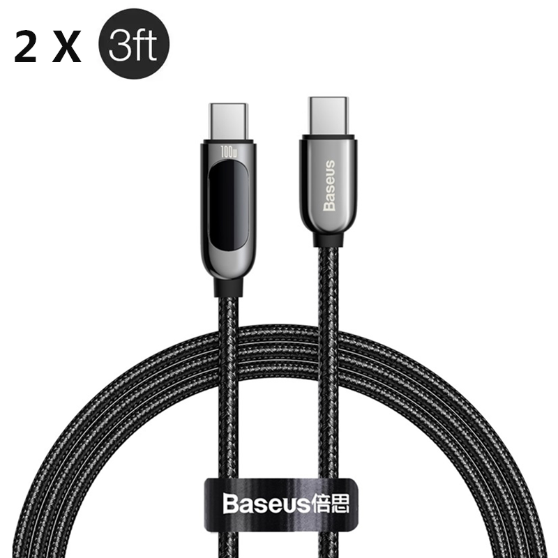 [2 Pack] Baseus 100W LED-display Type-C tot Type-C PD Power Delivery-kabel E-mark Chip Snel opladen Gegevensoverdrachtkabel voor Samsung Galaxy S21 Note S20 Iltra Huawei Mate 40 OnePlus 9 Pro voor iPad Pro 2020 MacBook Air 2020