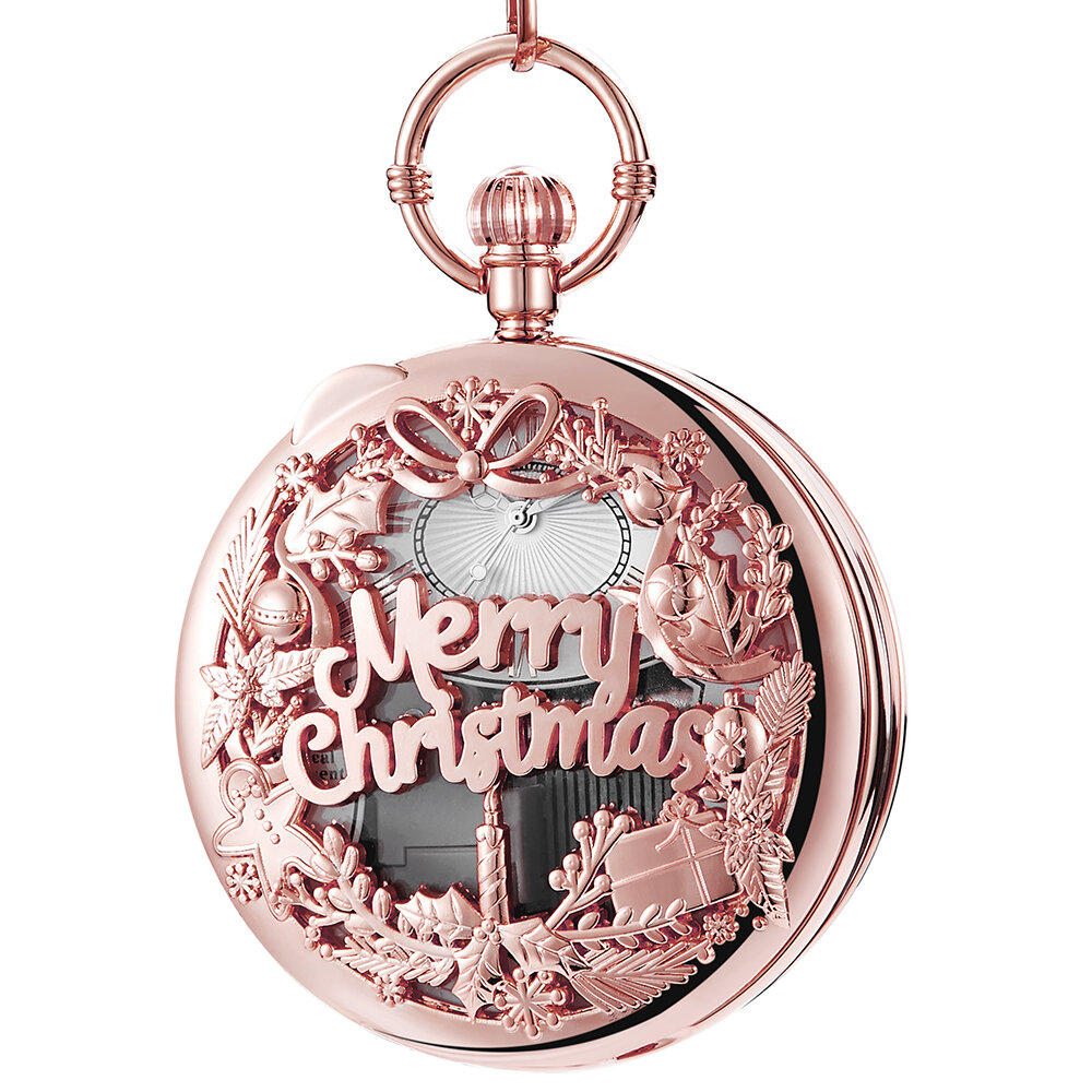Fashion Merry Christmas Word Music Box Music Player Pocket Watch Metal Vintage Quartz Watch