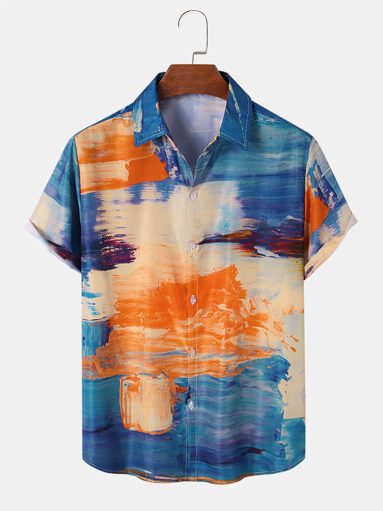 Men Oil Painting Vacation Soft Comfy Breathable All Matched Shirts