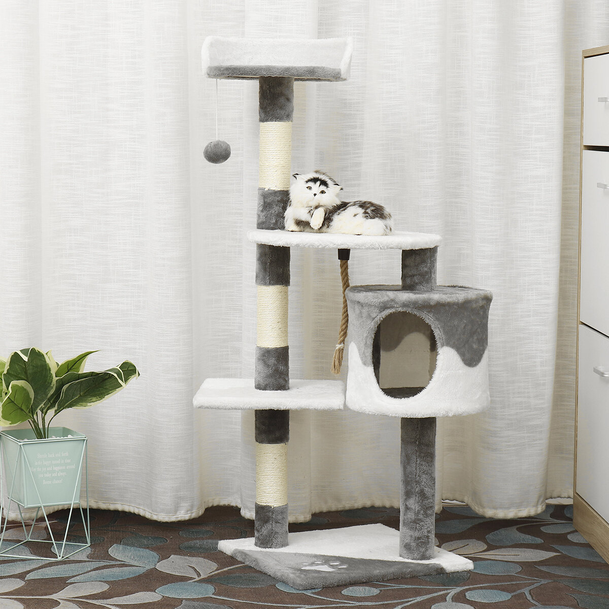 

Three Layers Easy Assembly Cat Litter Cat Tree Multi-function Cat Climbing Frame Multi- Layered Playhouse Cat Condo