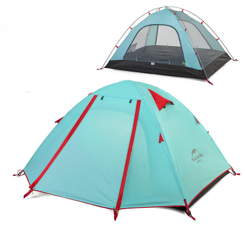 Tenda da campeggio Naturehike NH15Z003-P per 2-4 persone, impermeabile in poliestere a doppio strato e parasole.