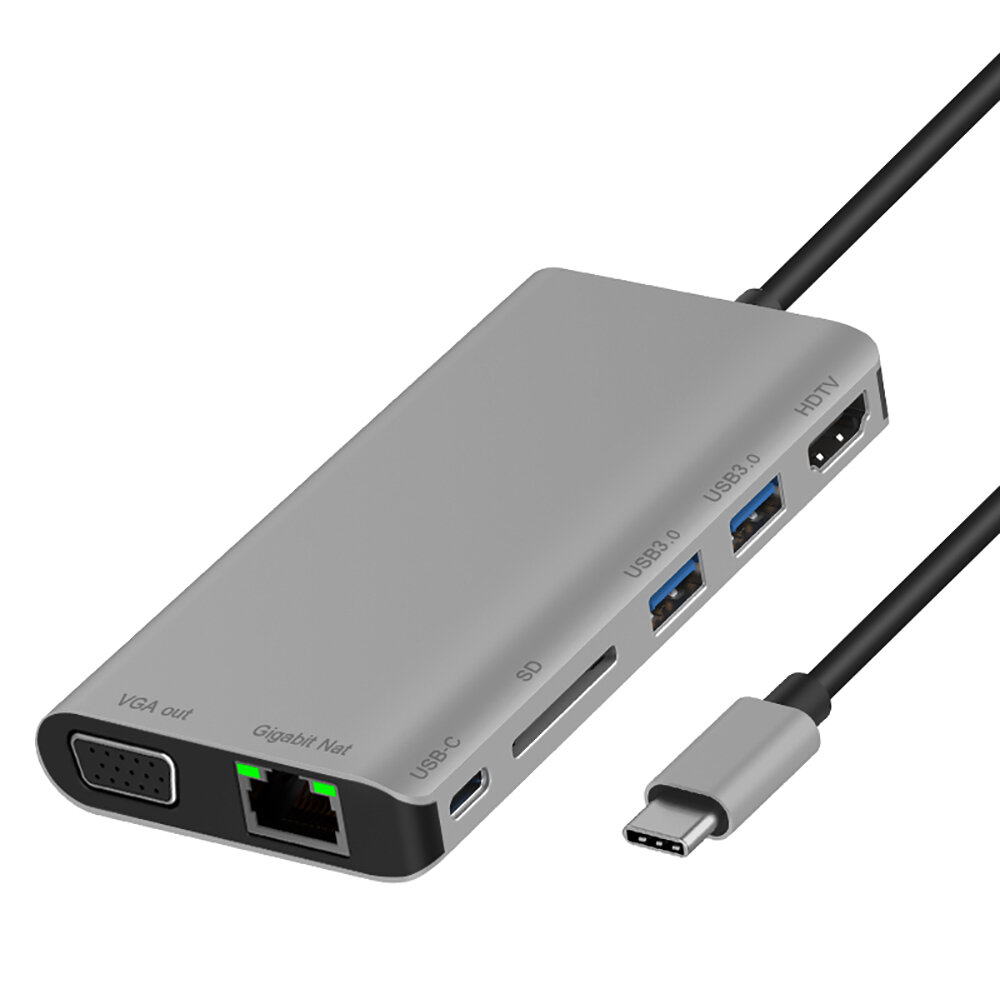 

Концентратор FD-F67 Type-c с HDMI-совместимым VGA 2-портовый USB3.0 Устройство чтения SD-карт Порт Gigabit Ethernet Док-