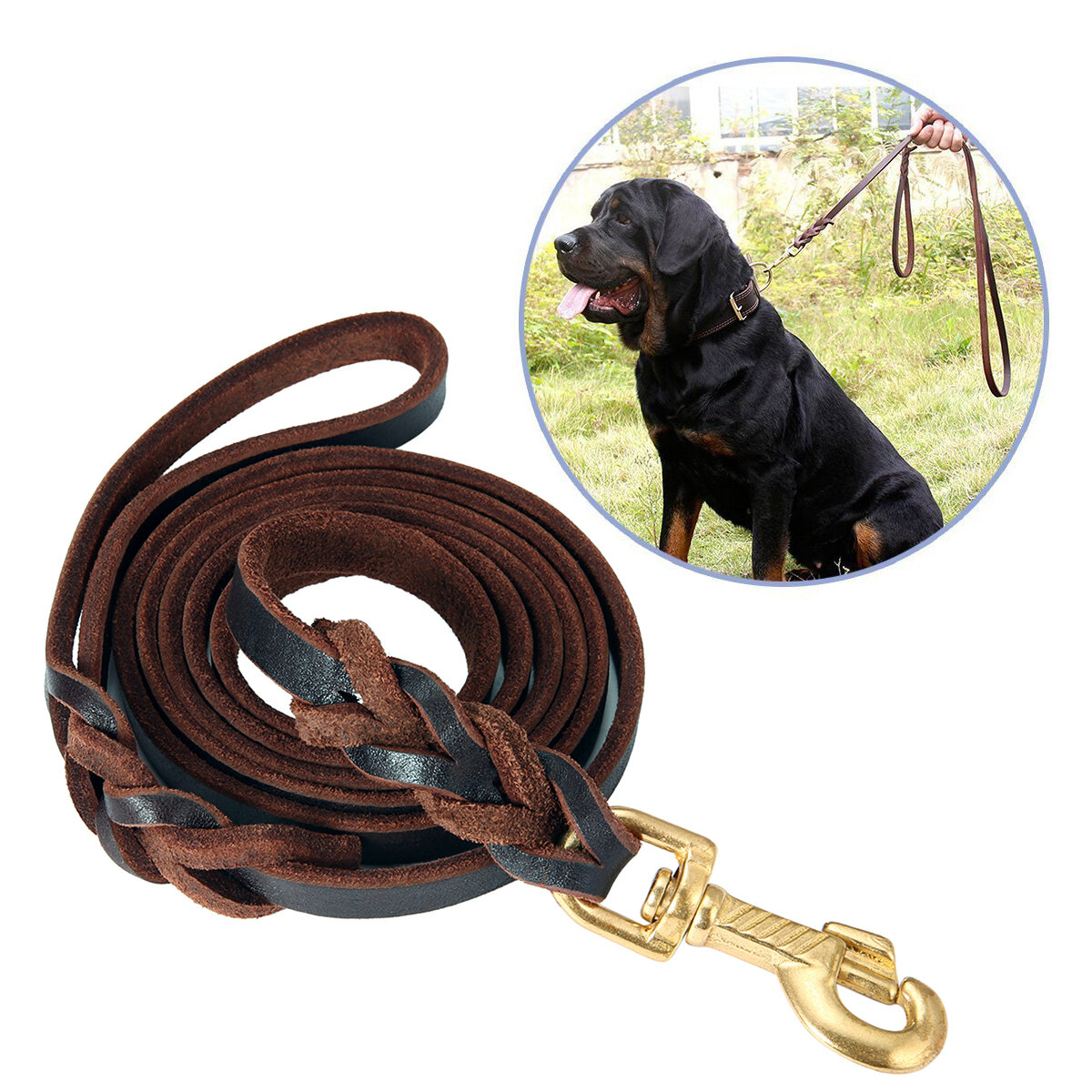 Leather Dog Leash 6 ft Leather Dog Training Leash Pet Braided Dog Leash for Large Medium Leads Rope 