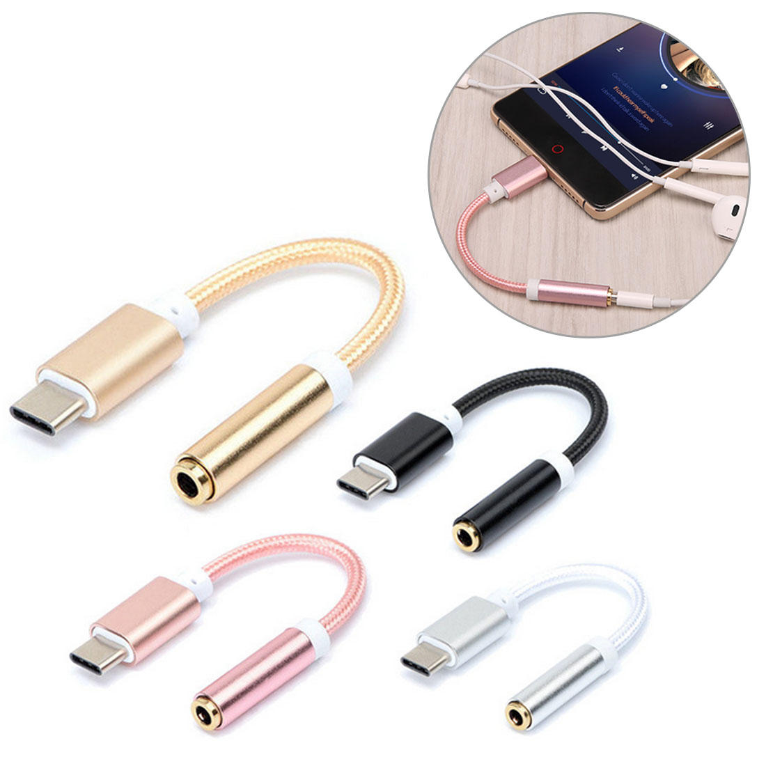 10 cm AUX-audiokabel USB Type C naar 3,5 mm koptelefoon Adapter Type-C naar 3,5 mm hoofdtelefoon
