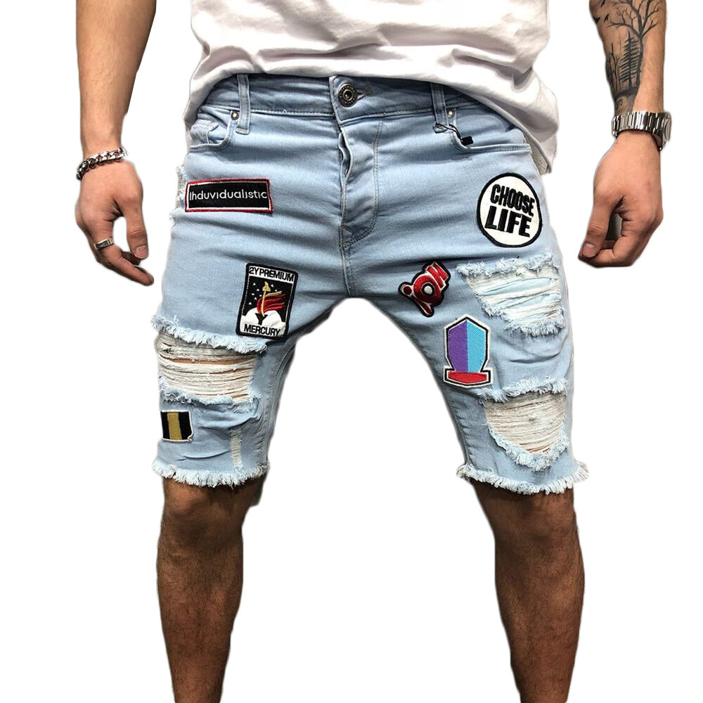 Moda para hombre Ripped Short Jeans Verano 98% Pantalones cortos de algodón Pantalones cortos de mezclilla transpirables Hombre