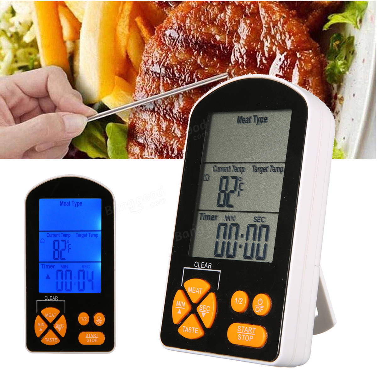 Termômetro digital com controle remoto LCD para cozinhar churrasco ao ar livre com temporizador e alarme embutidos, funciona com bateria AAA.