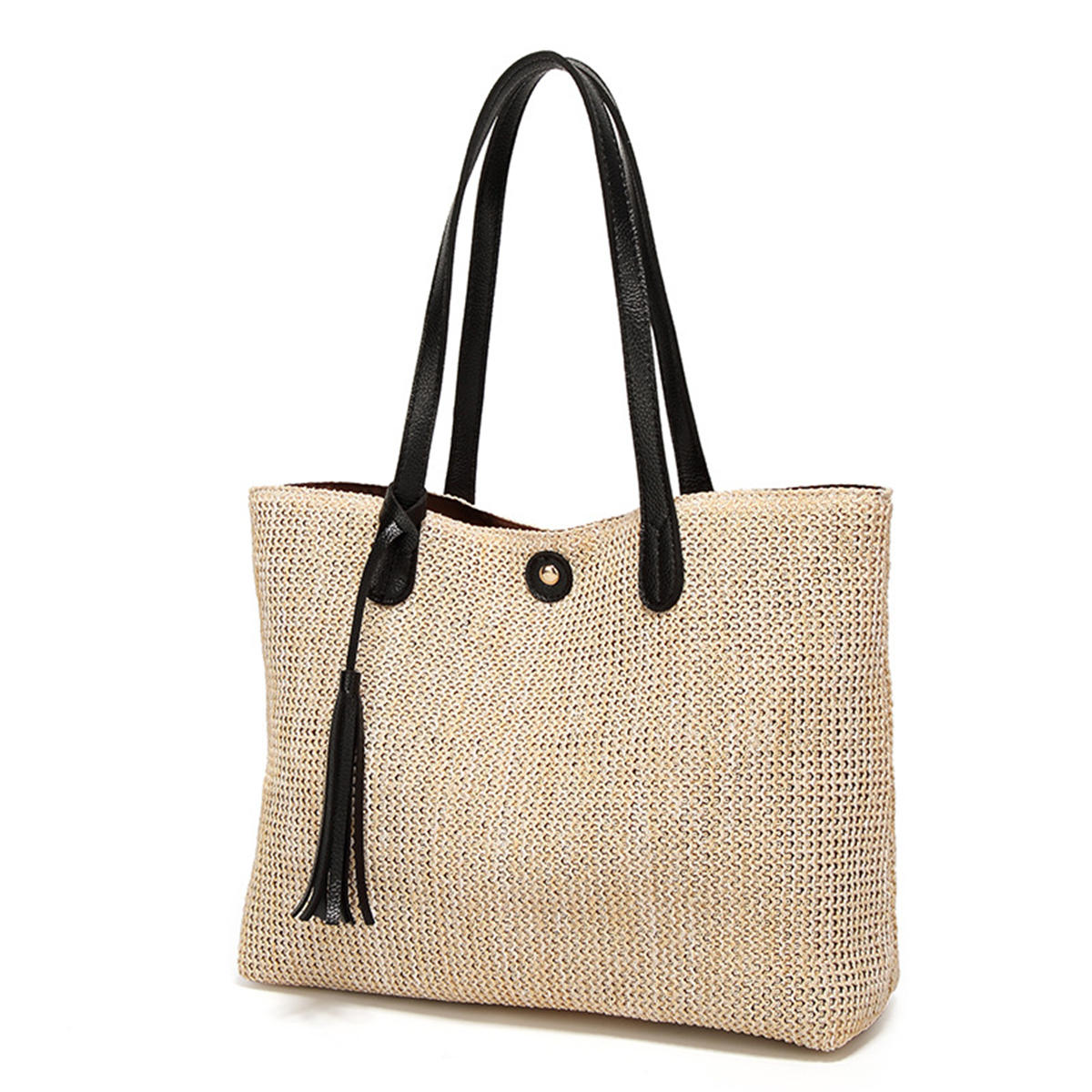 11L Women Straw Tassel Handbag Beach Shoulder Bag Shopping Tote Bag Outdoor Travel