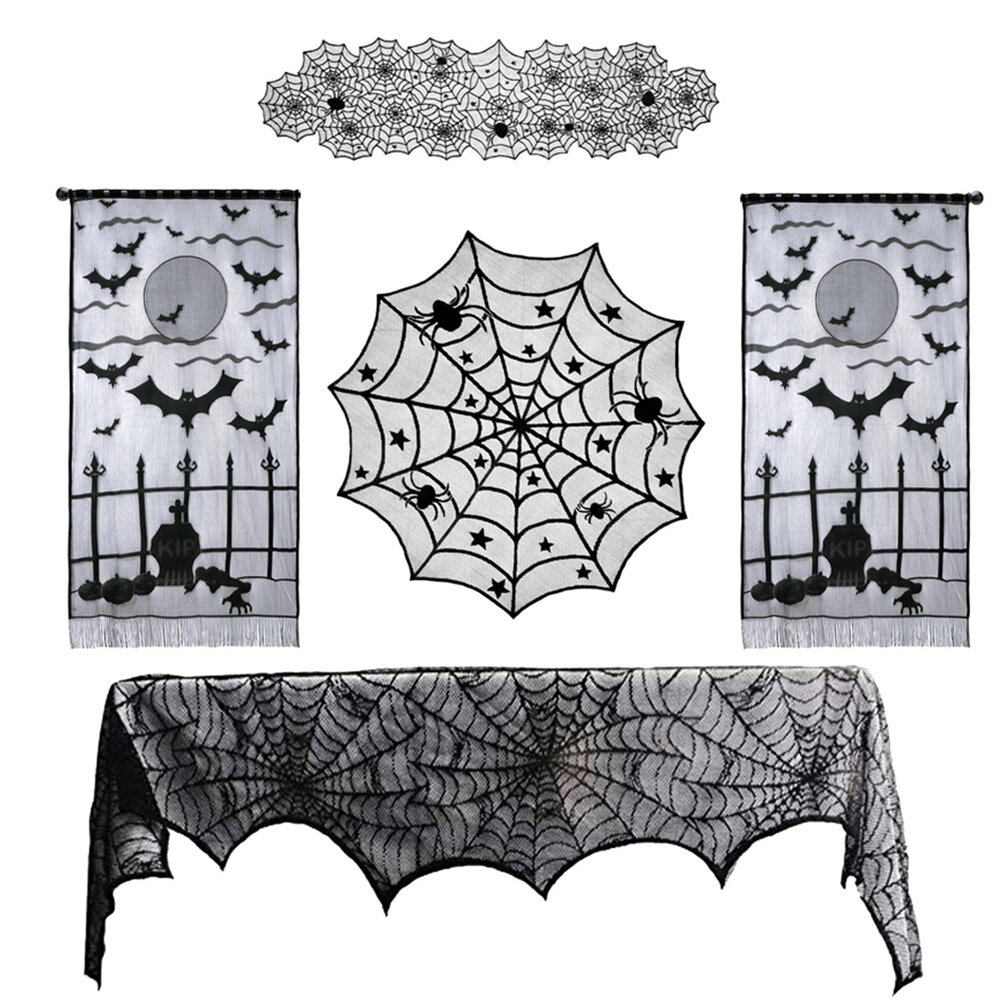 Halloween Ghost Festival Kant Tafelkleed Gordijn Zwart Spinnenweb Tafelkleed Halloween Decoratie Fee