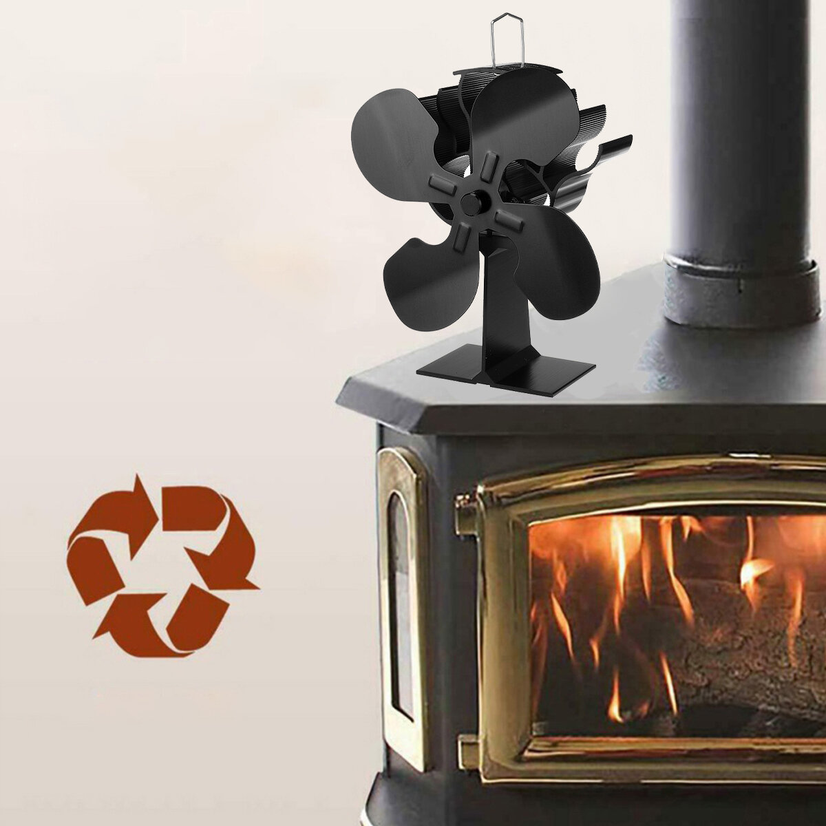 IPRee® 4 Blade Fireplace ανεμιστήρας Αυτο-τροφοδοτημένος ανεμιστήρας ξυλόσομπα ανεμιστήρα για οικιακά ταξίδια