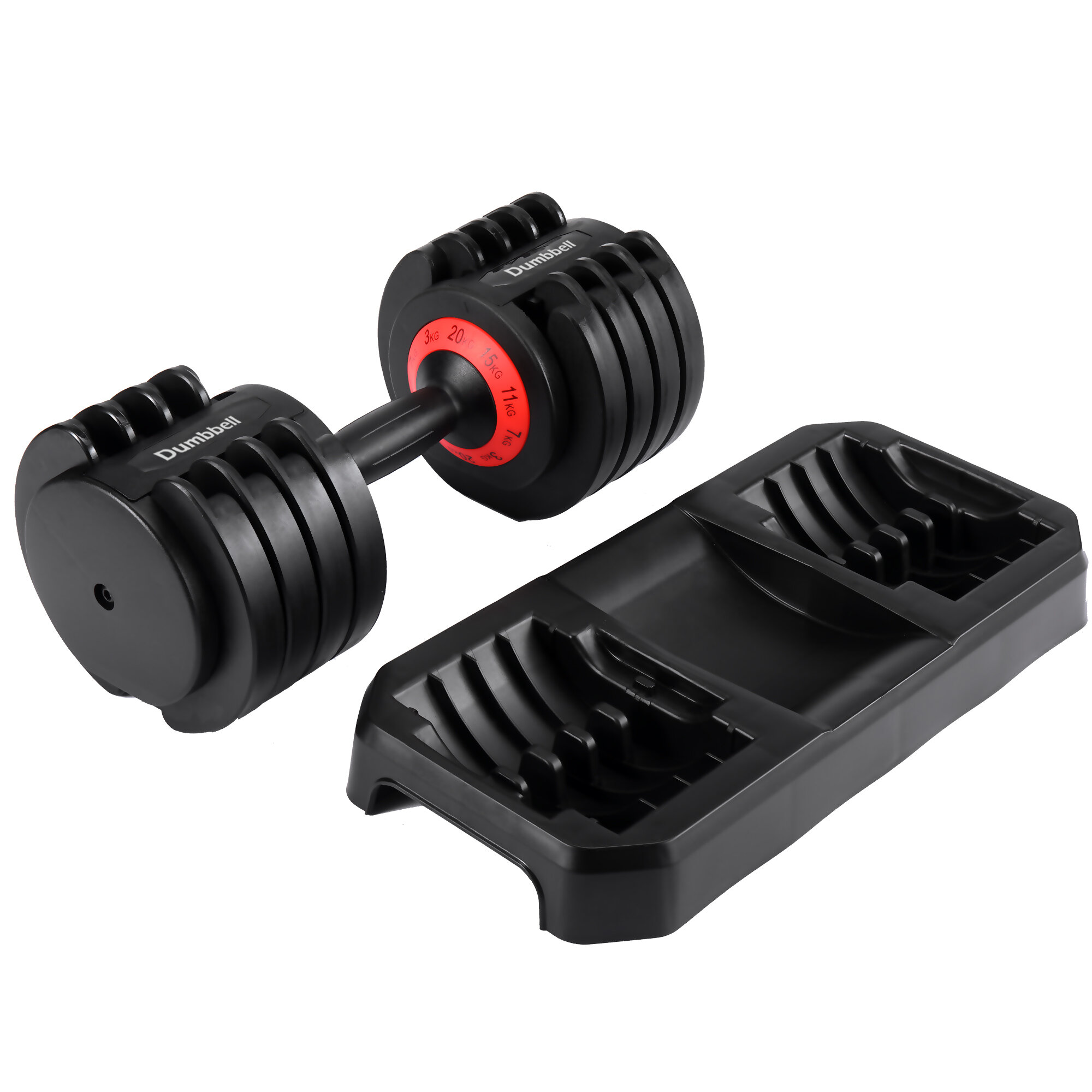 [USA Direct] Adjustable Dumbbell 6.6-44lbs Non-slip Exercise Strength Training Tools with Dumbbell Tray Home Gym