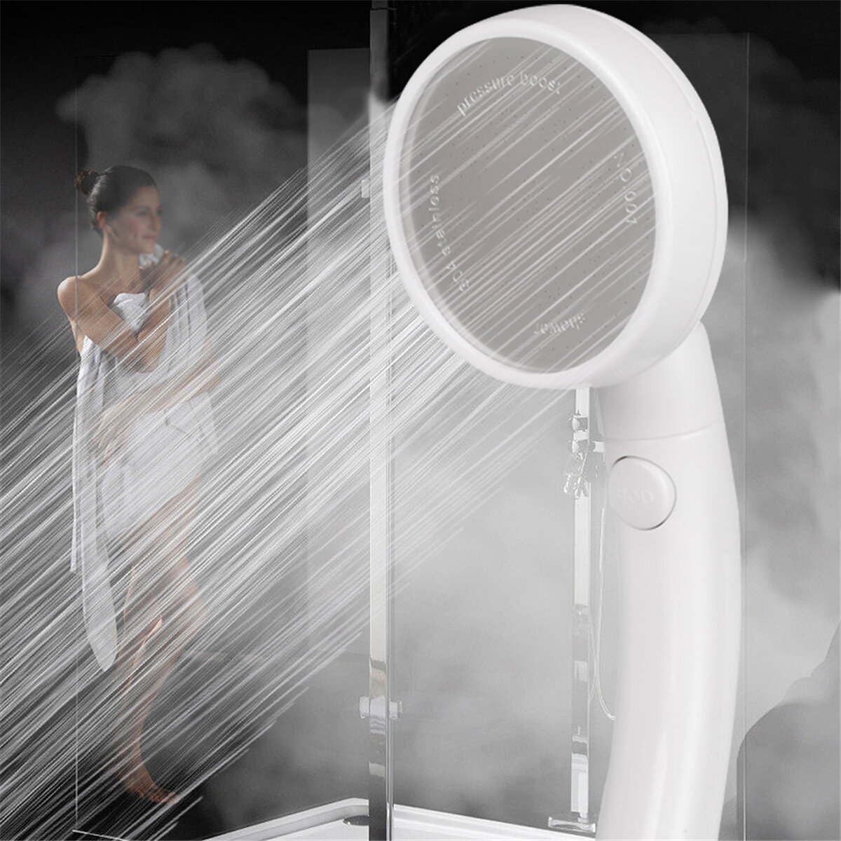 

Pressurized Water-saving Detachable Shower Head With Push Button 360° Rotation