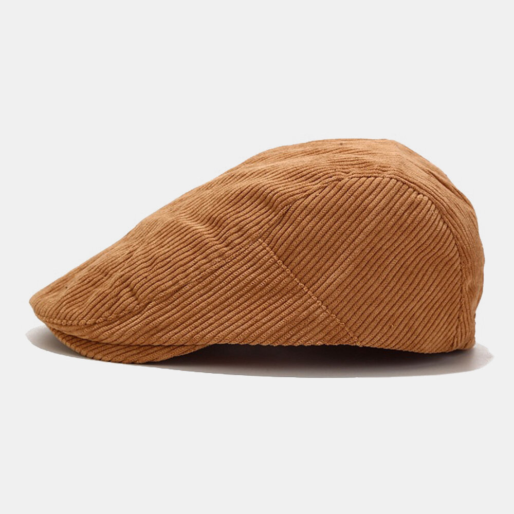 Unisex corduroy casual all-match effen kleur vooruit hoed baret hoed
