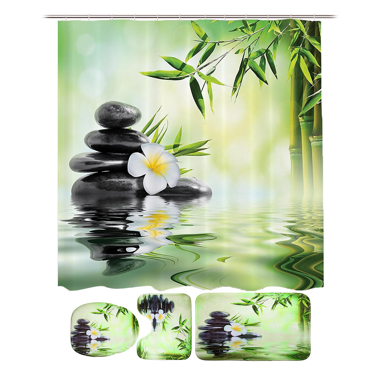 Bamboe afdrukken waterdichte badkamer douchegordijn Wc-dekking Mat antislip tapijttegels