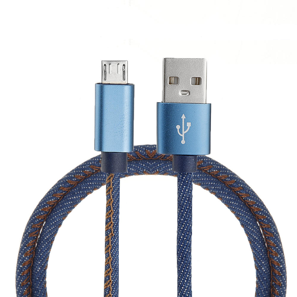 1M 2.4A Micro USB Fast Charging Denim Braided Data Cable For Smartphone Tablet
