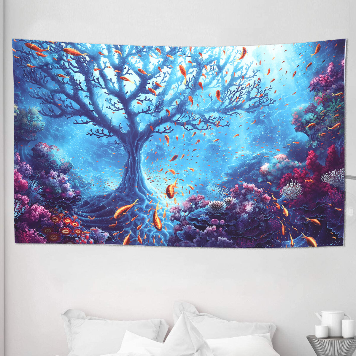 Underwater World Tree Tapestry Art Print Tapestry Home Office Room Wall Hanging Decoration